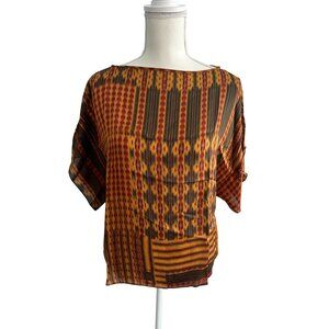 LAUREN RALPH LAUREN 100% Silk Patterned Top Size Medium